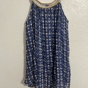 India Boutique OS navy blue gold anchor print sleeveless A-line swing dress